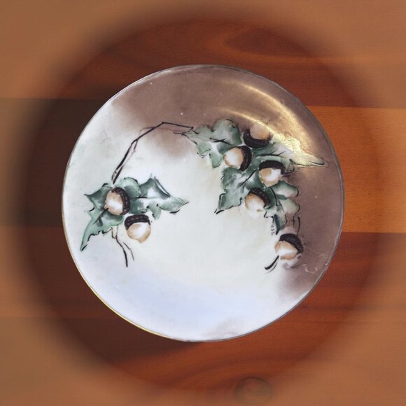 Limoge Other - Antique Limoges Hand-Painted Cabinet Plate, Acorns & Oak Leaves, Signed c. 1900
